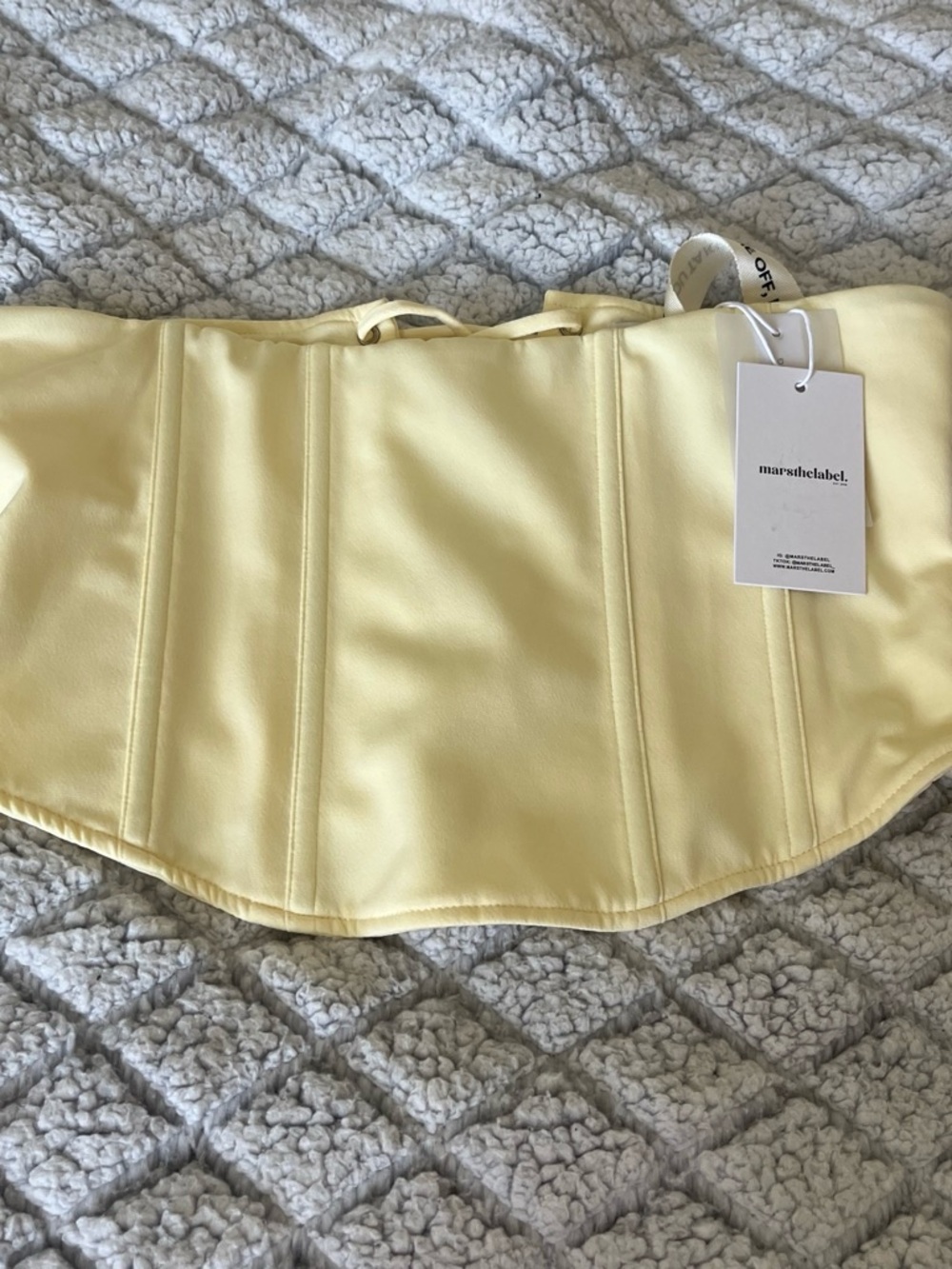 Pale Yellow Faux-Leather Corset Crop Top